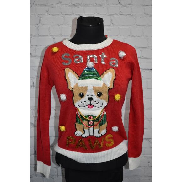 Joyland Sweaters - Joyland Ugly Christmas Sweater Santa Paws Dog Red Size Small NEW TAGS